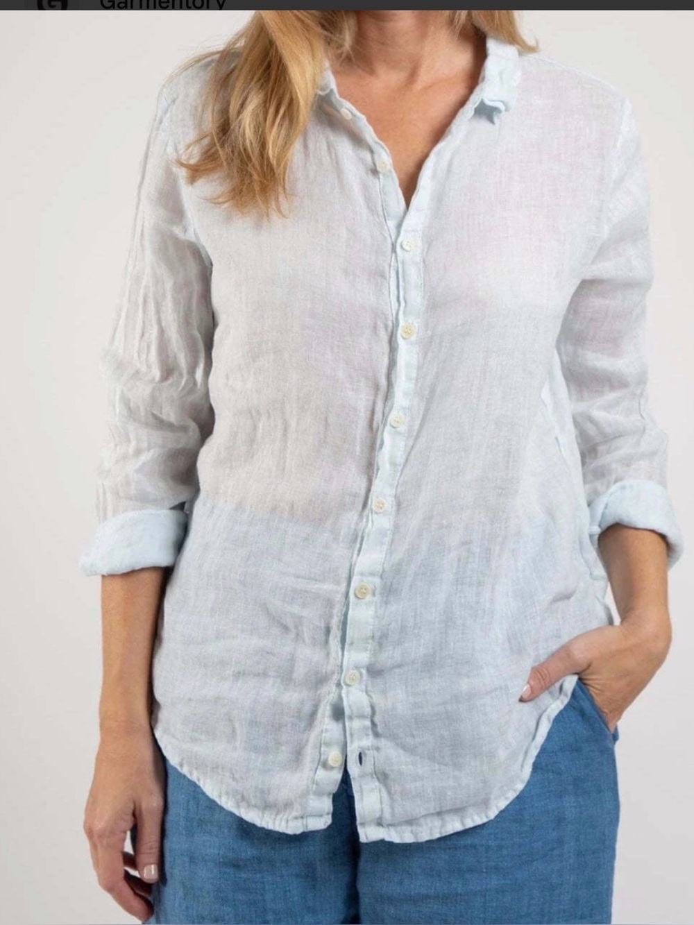 CP Shades Sky 100% Linen Long Sleeve Button Down Shirt